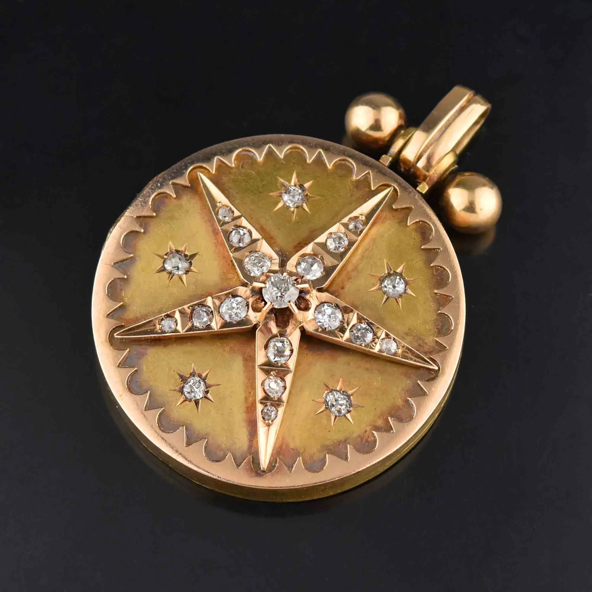 Exceptional Antique Victorian 14K Gold Diamond Star Locket