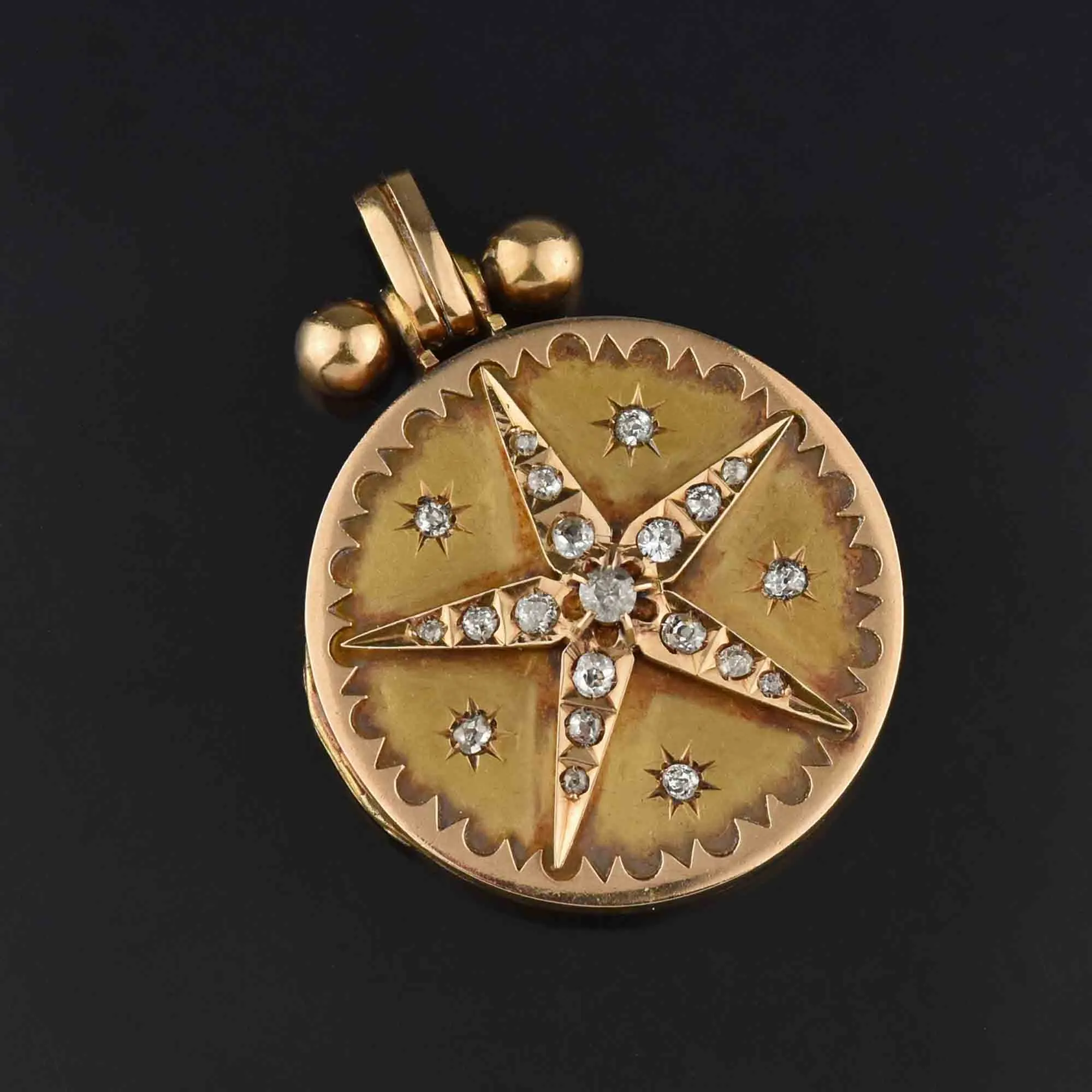 Exceptional Antique Victorian 14K Gold Diamond Star Locket