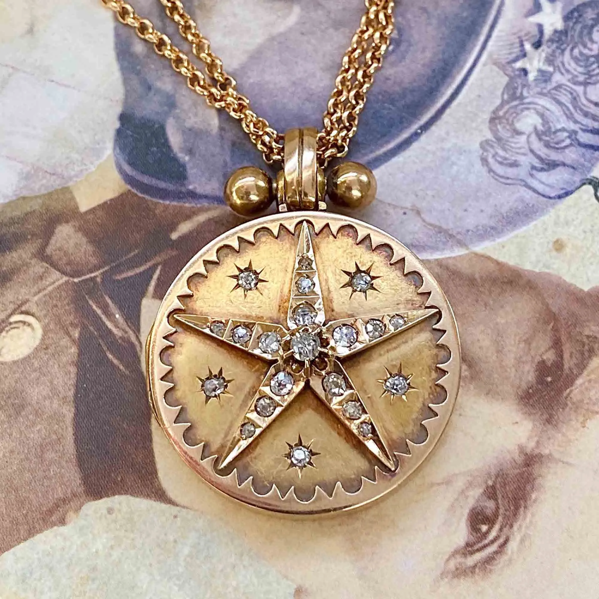 Exceptional Antique Victorian 14K Gold Diamond Star Locket