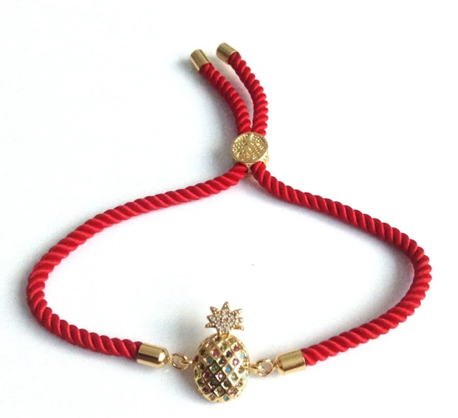 Fashion Bracelet for Women Pineapple Charm Adjustable Red Cord