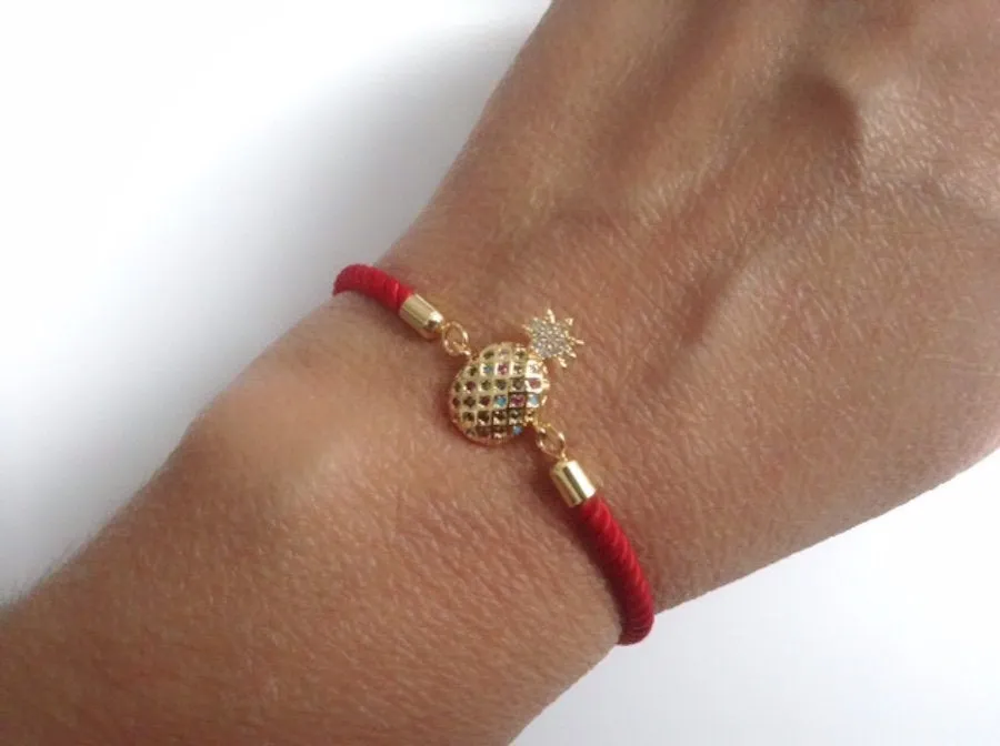 Fashion Bracelet for Women Pineapple Charm Adjustable Red Cord