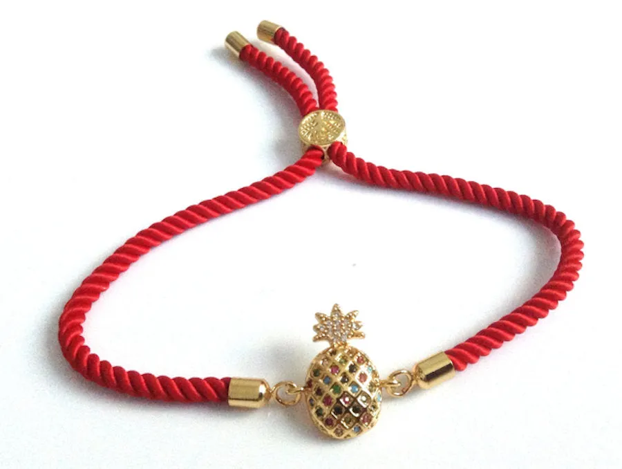 Fashion Bracelet for Women Pineapple Charm Adjustable Red Cord