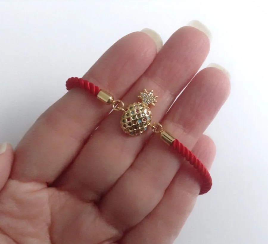 Fashion Bracelet for Women Pineapple Charm Adjustable Red Cord