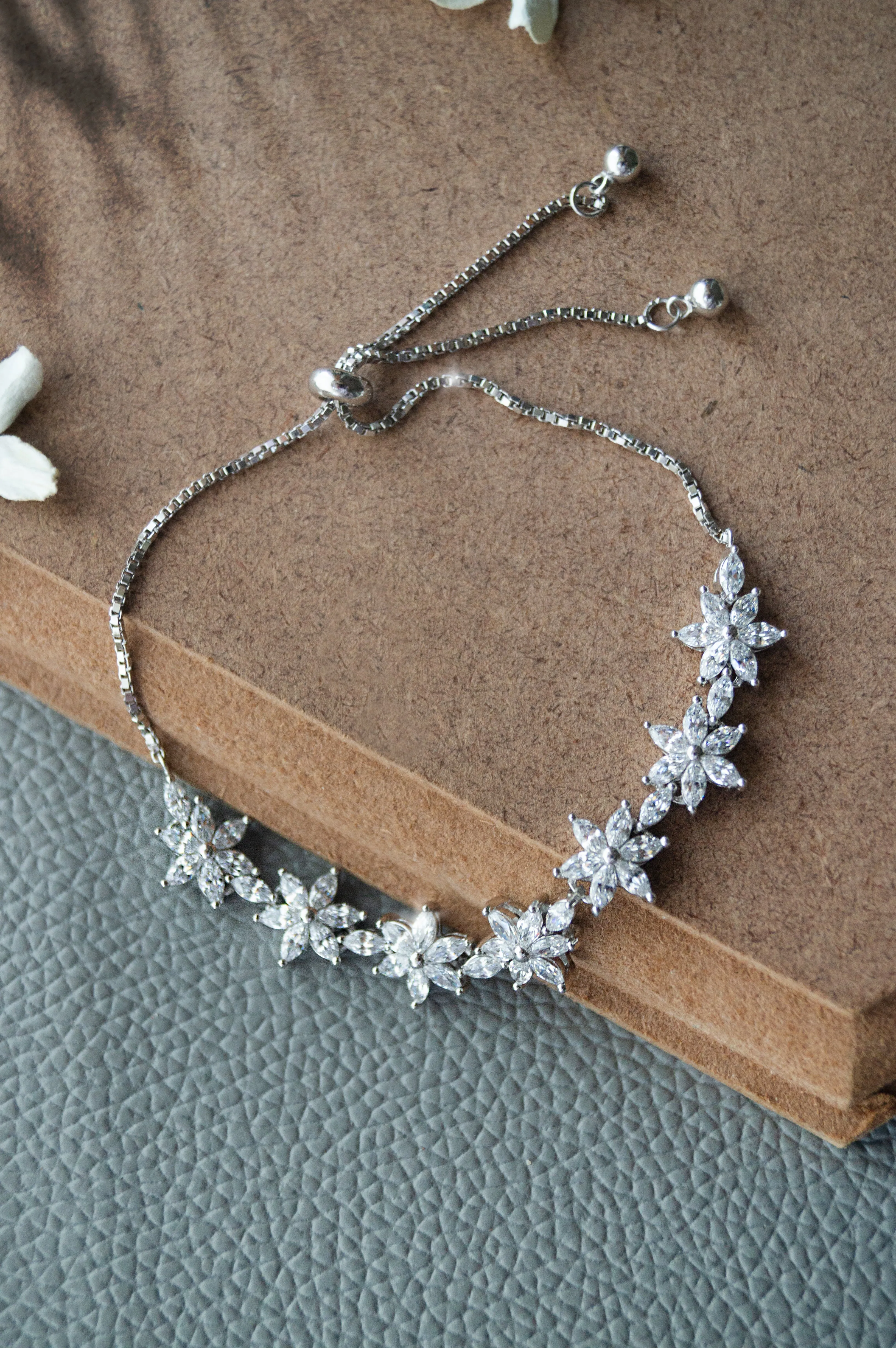 Flower Trail Sterling Silver Pull Chain Bracelet