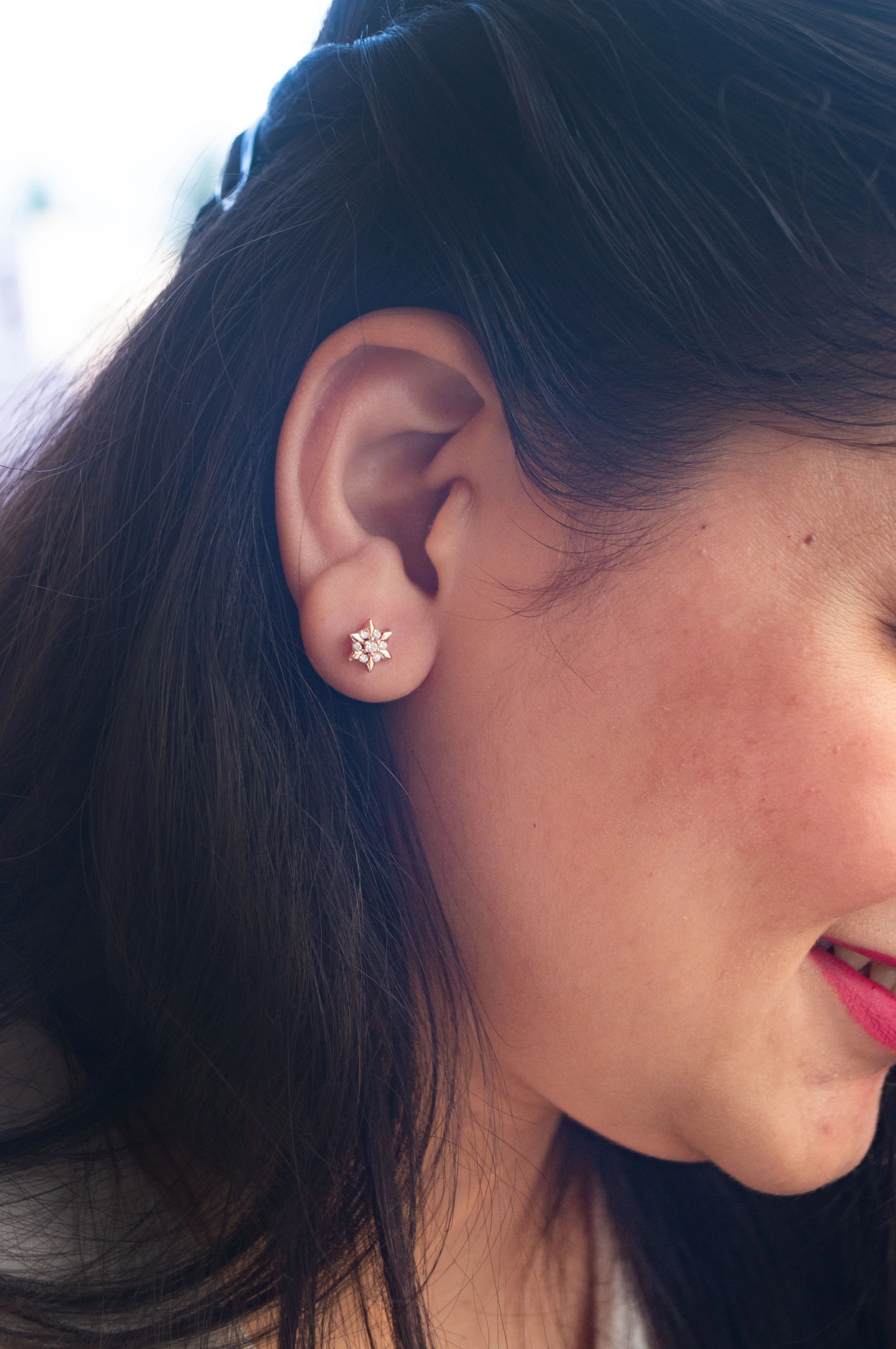 Flower With A Edge Rose Gold Plated Sterling Silver Stud Earrings