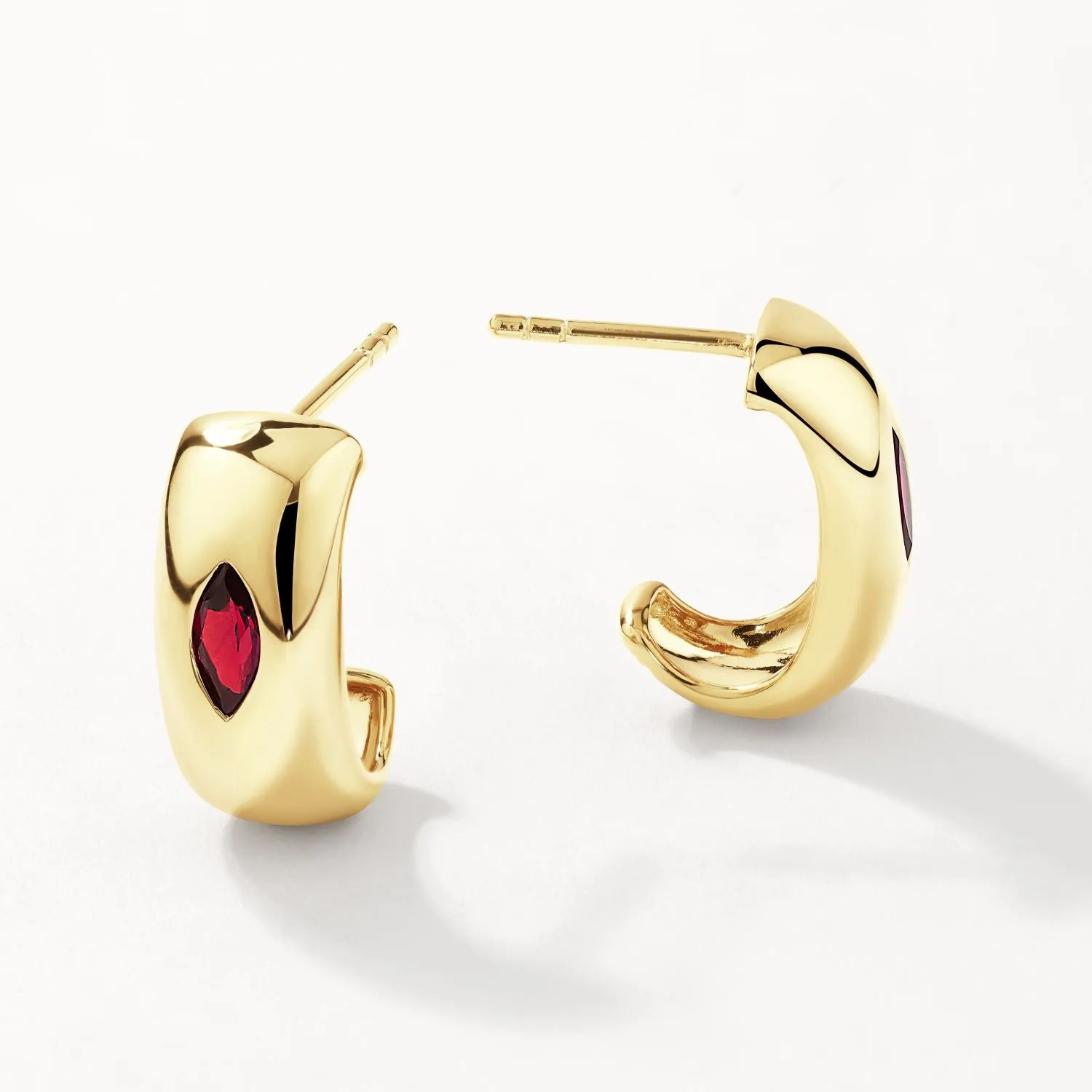 Garnet Marquise Curve Hoops in Gold