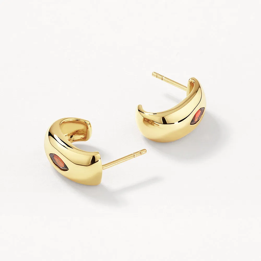 Garnet Marquise Curve Hoops in Gold