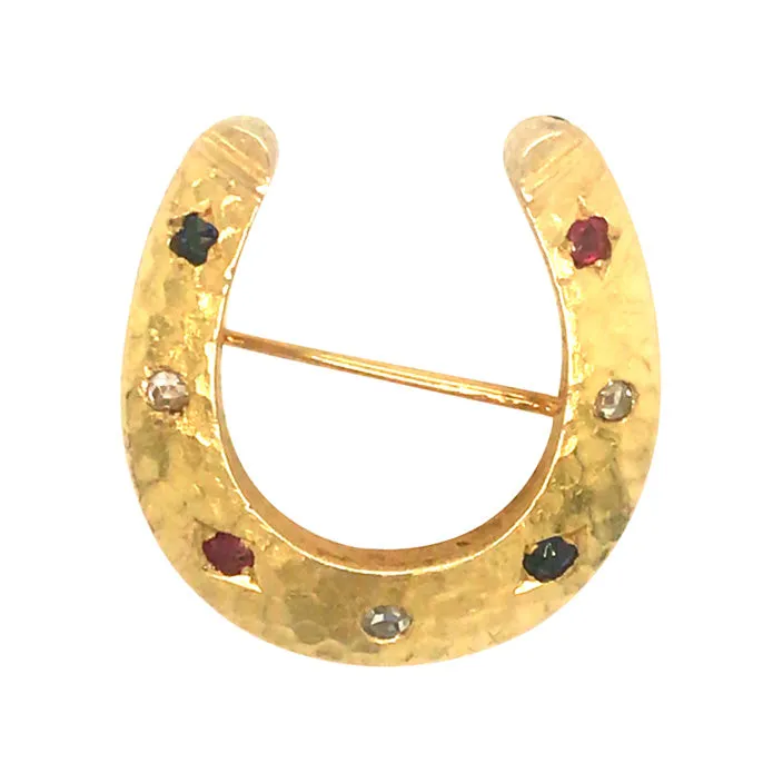 Gemstone Set Horse Shoe Brooch