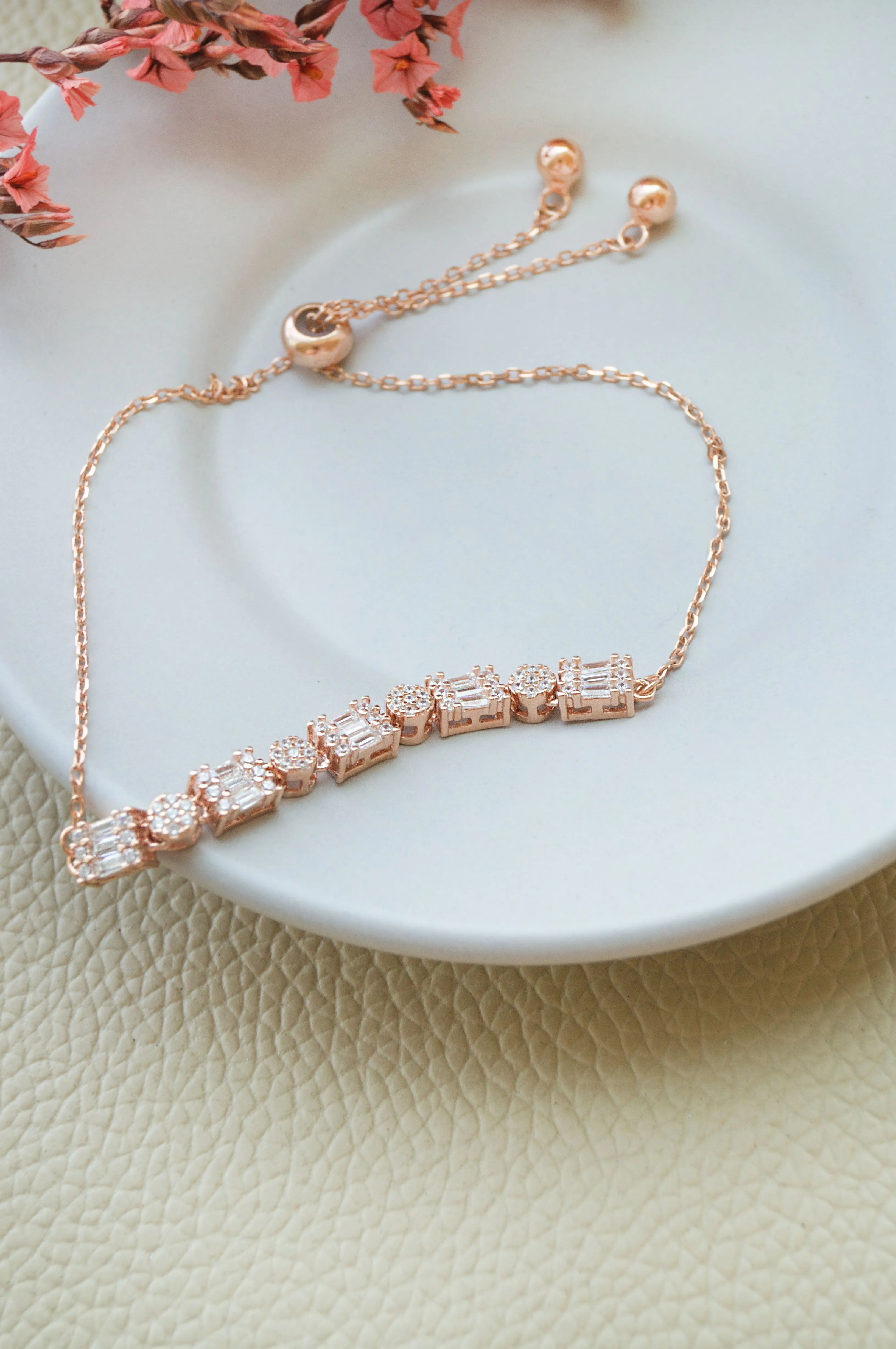 Geometric Glam Rose Gold Plated Sterling Silver Adjustable Bracelet