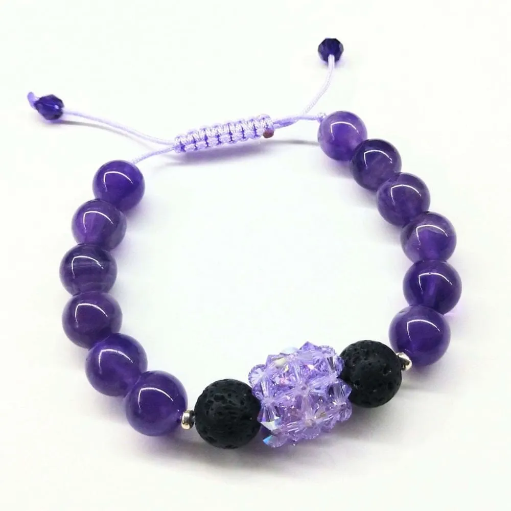 Glamorous Amethyst Gemstone Lava Rock Bracelet