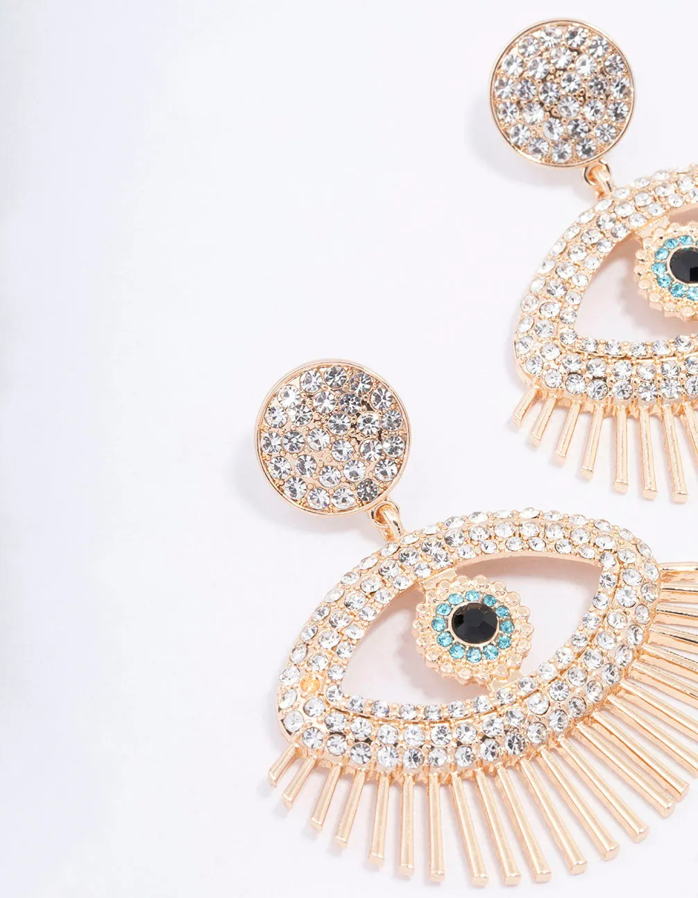 Gold Diamante Large Evil Eye Drop Earrings