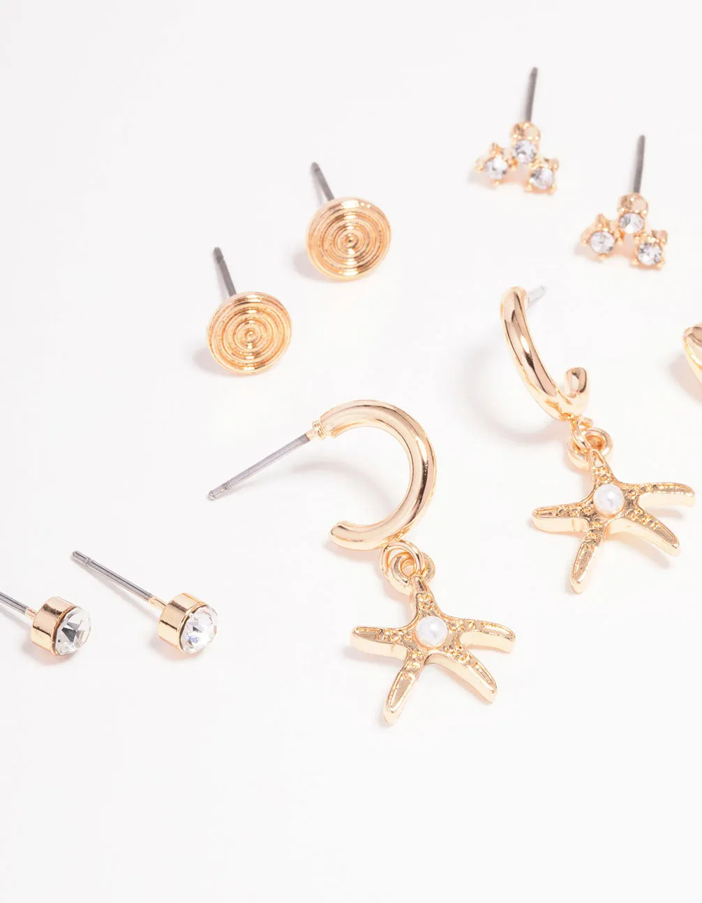 Gold Mixed Diamante Small Stud Earring 5-Pack