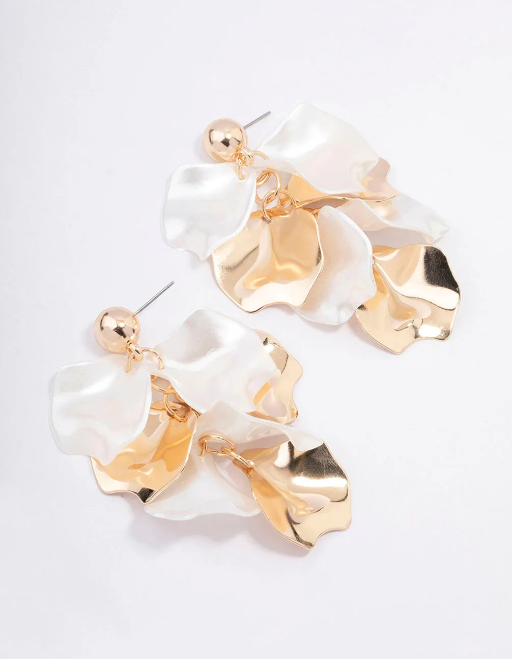 Gold Petal Iridescent Multi Drop Earrings