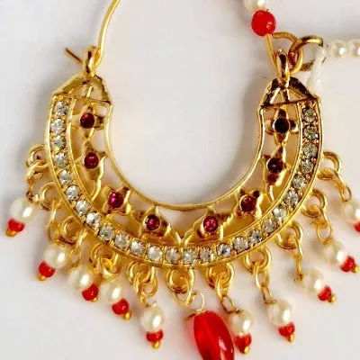 Gold Pink Piercing Ethnic Designer Pearl Traditional Nose Nathani