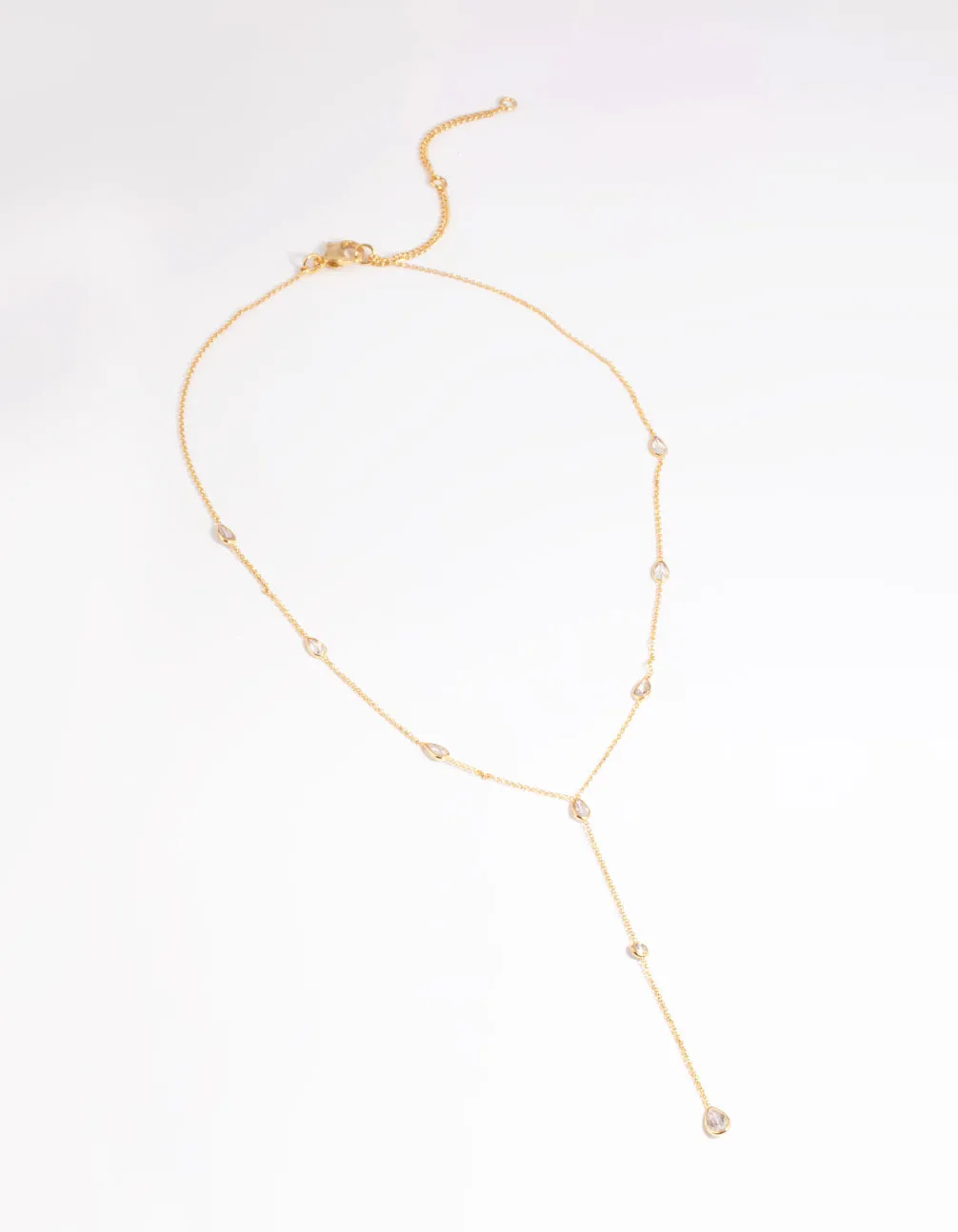 Gold Plated Cubic Zirconia Lariat Necklace