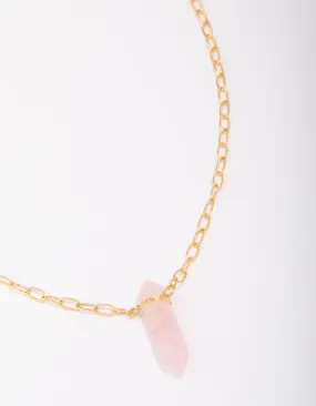 Gold Plated Rose Quartz Pointed Pendant Necklace