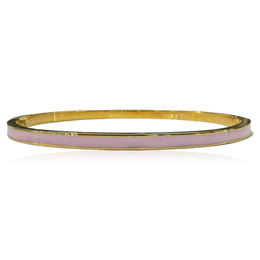 Gold Plated Stainless Steel Thin Bangle With Enamel Bar - Multiple Colors Available