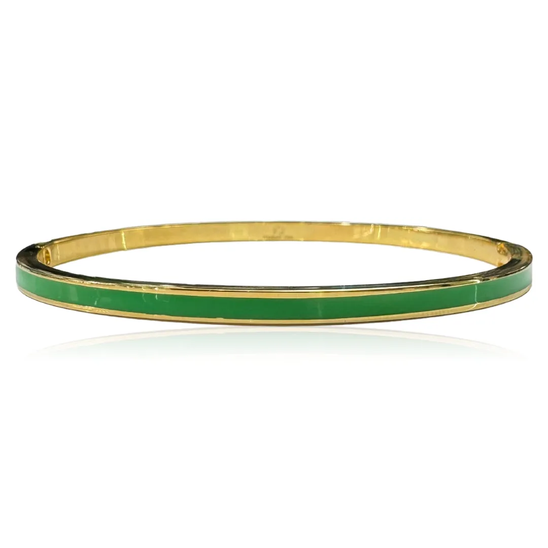 Gold Plated Stainless Steel Thin Bangle With Enamel Bar - Multiple Colors Available