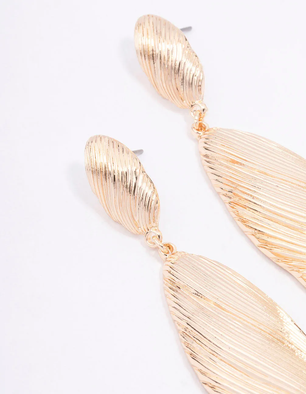 Gold Textured Double Oval Drop Earrings