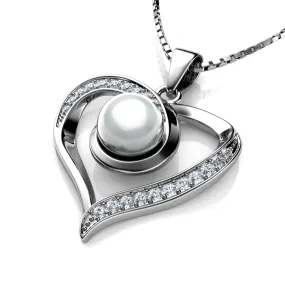 Heart Pearl Necklace CZ Pendant 925 Sterling Silver Jewellery Dephini