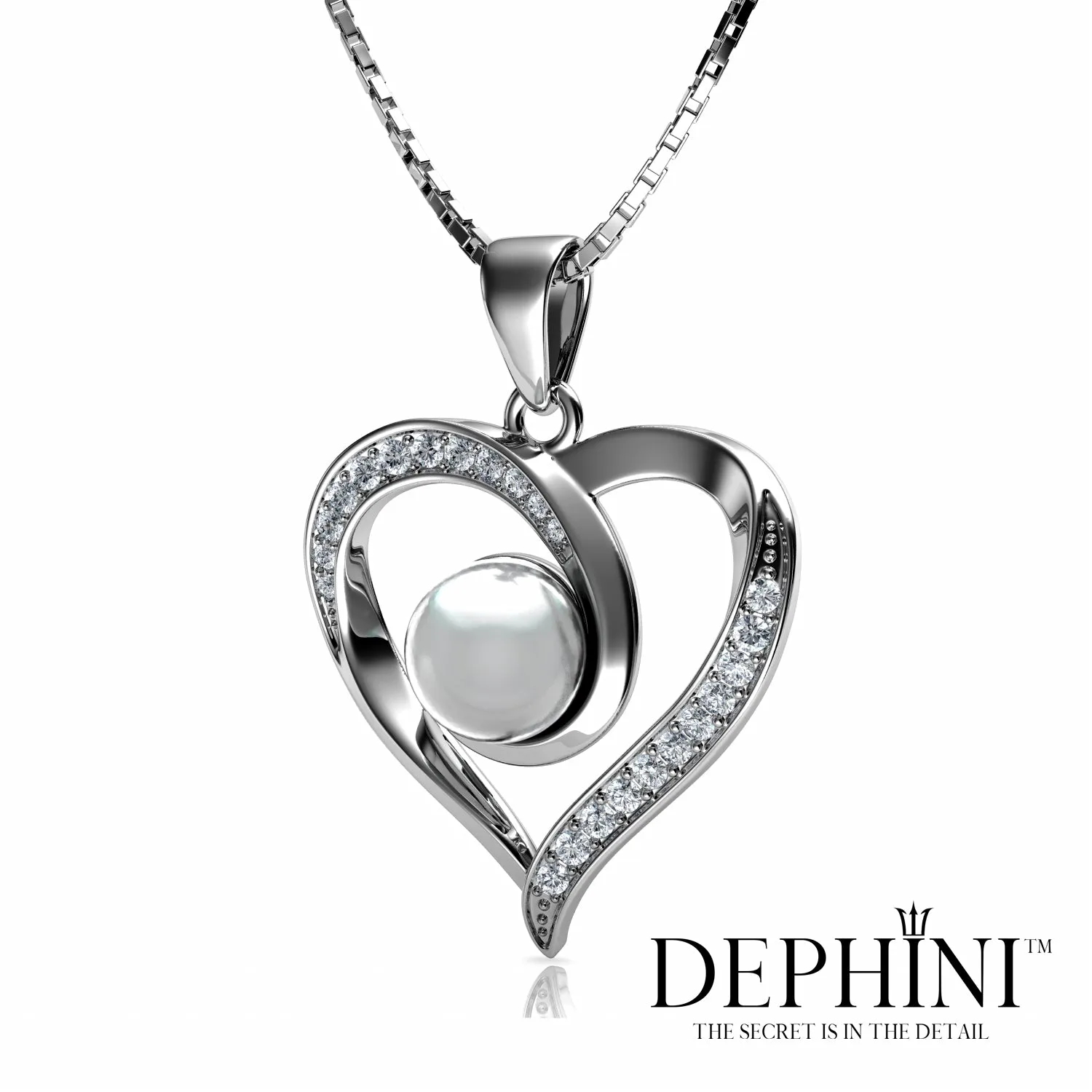 Heart Pearl Necklace CZ Pendant 925 Sterling Silver Jewellery Dephini