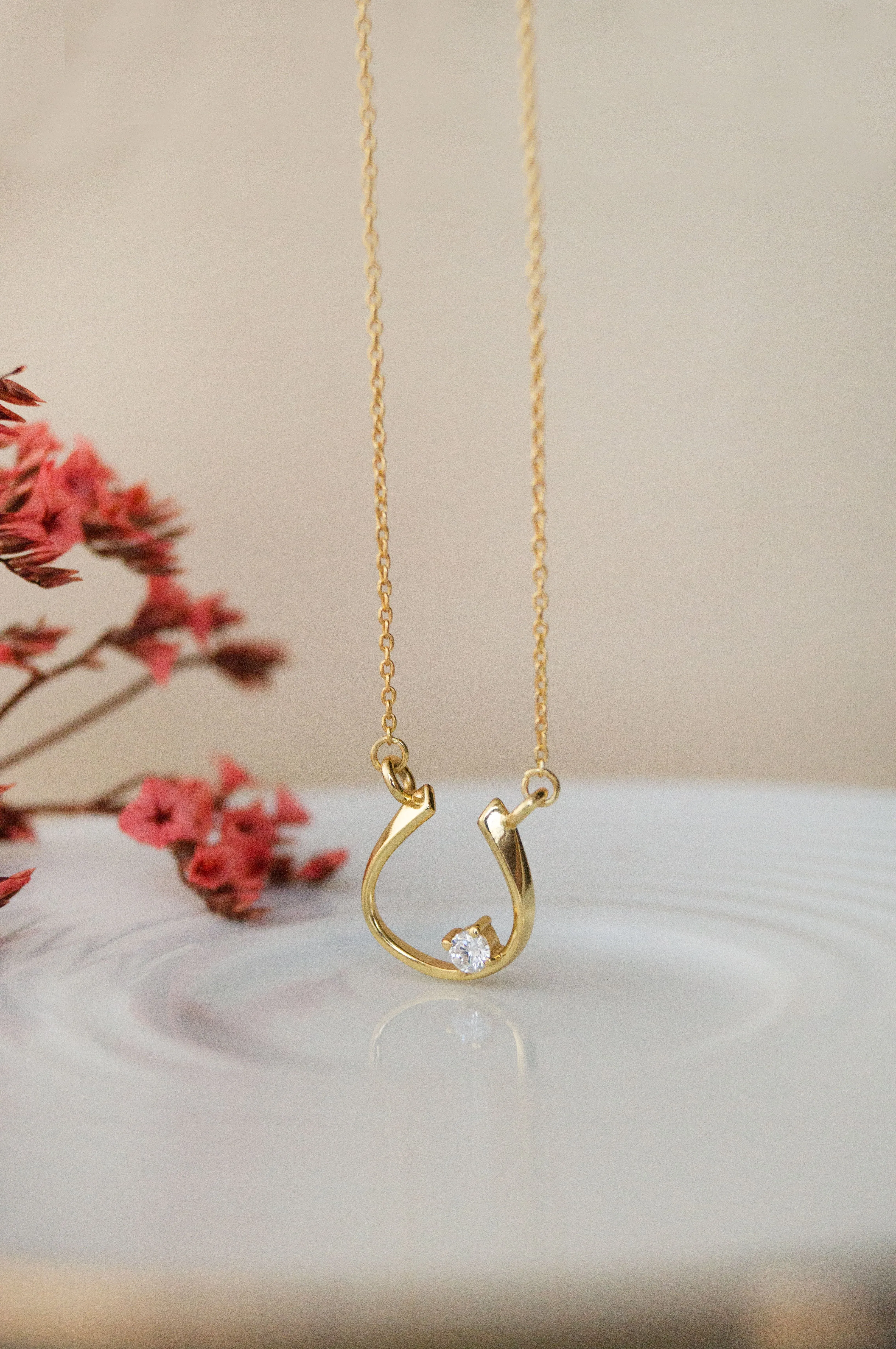 Horse Shoe Shine Gold Plated Sterling Silver Chain Necklace