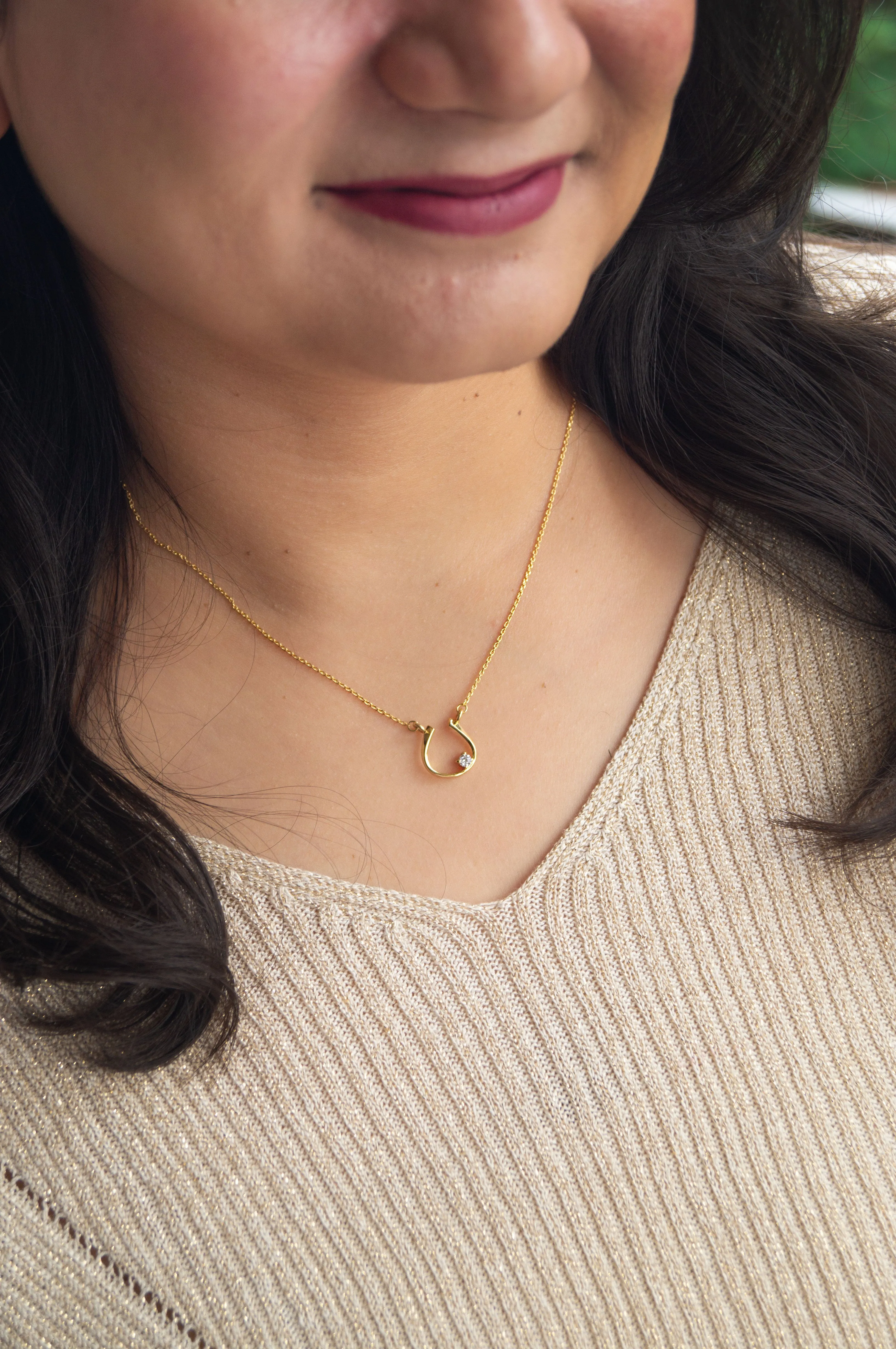 Horse Shoe Shine Gold Plated Sterling Silver Chain Necklace