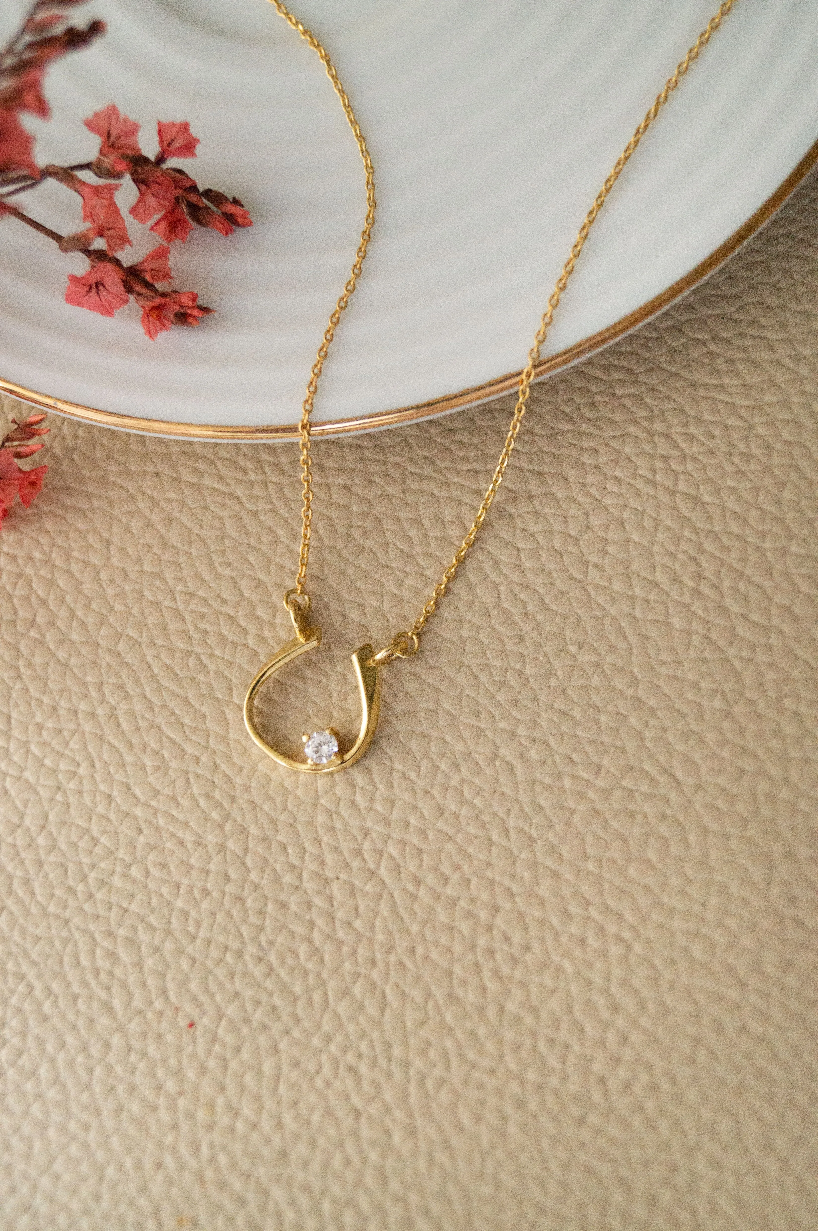 Horse Shoe Shine Gold Plated Sterling Silver Chain Necklace