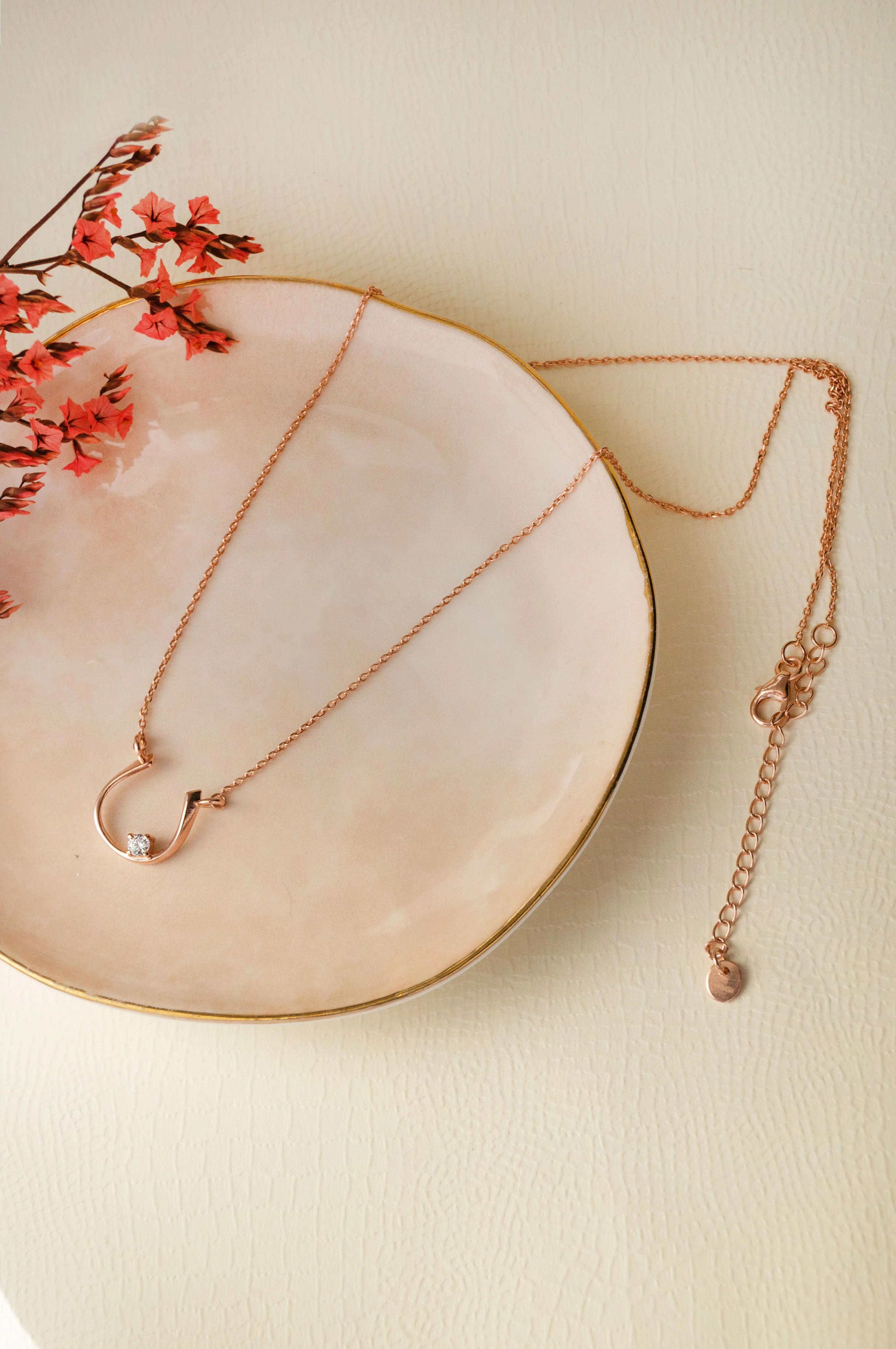 Horse Shoe Shine Rose Gold Plated Sterling Silver Chain Necklace