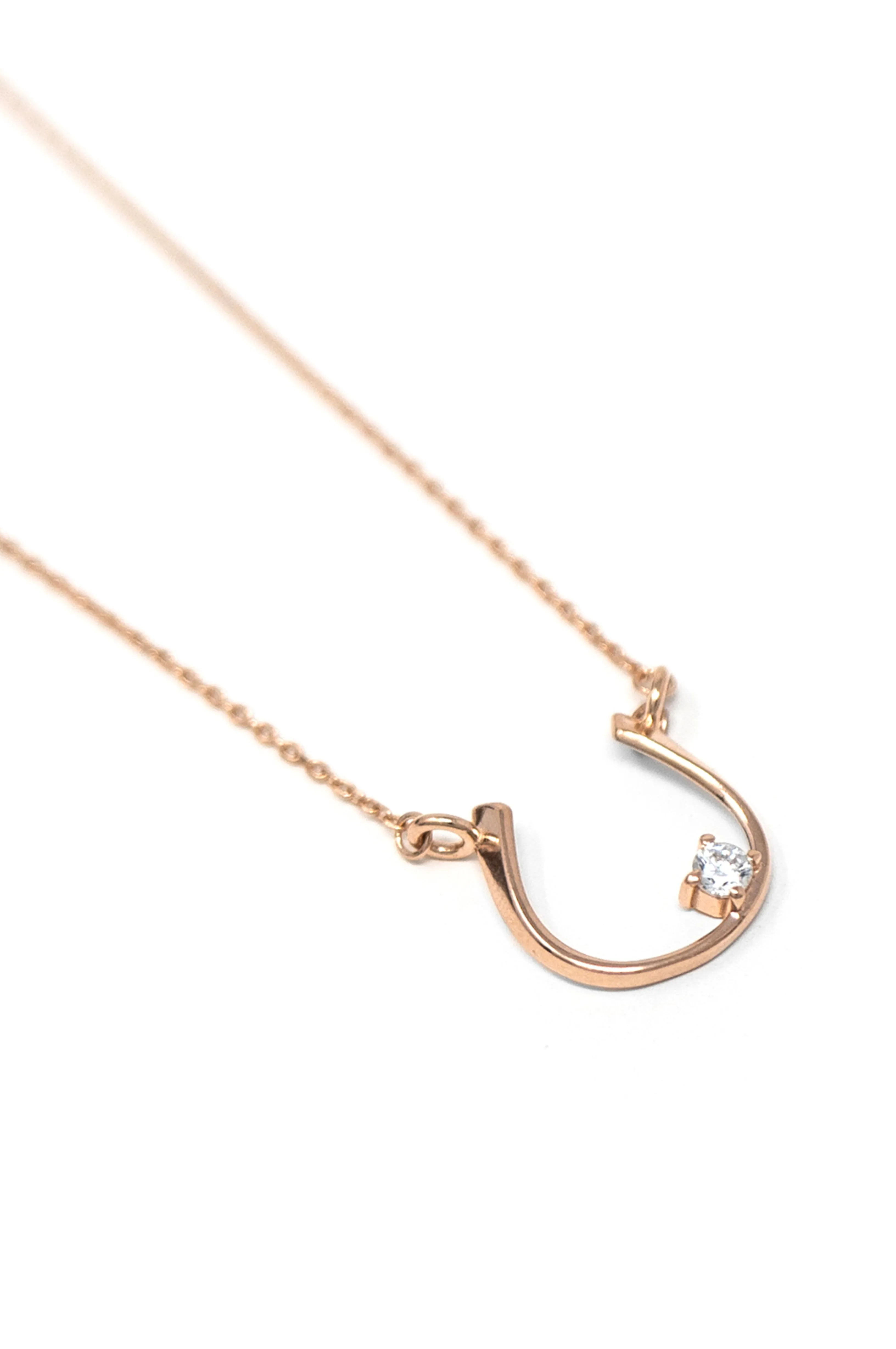 Horse Shoe Shine Rose Gold Plated Sterling Silver Chain Necklace