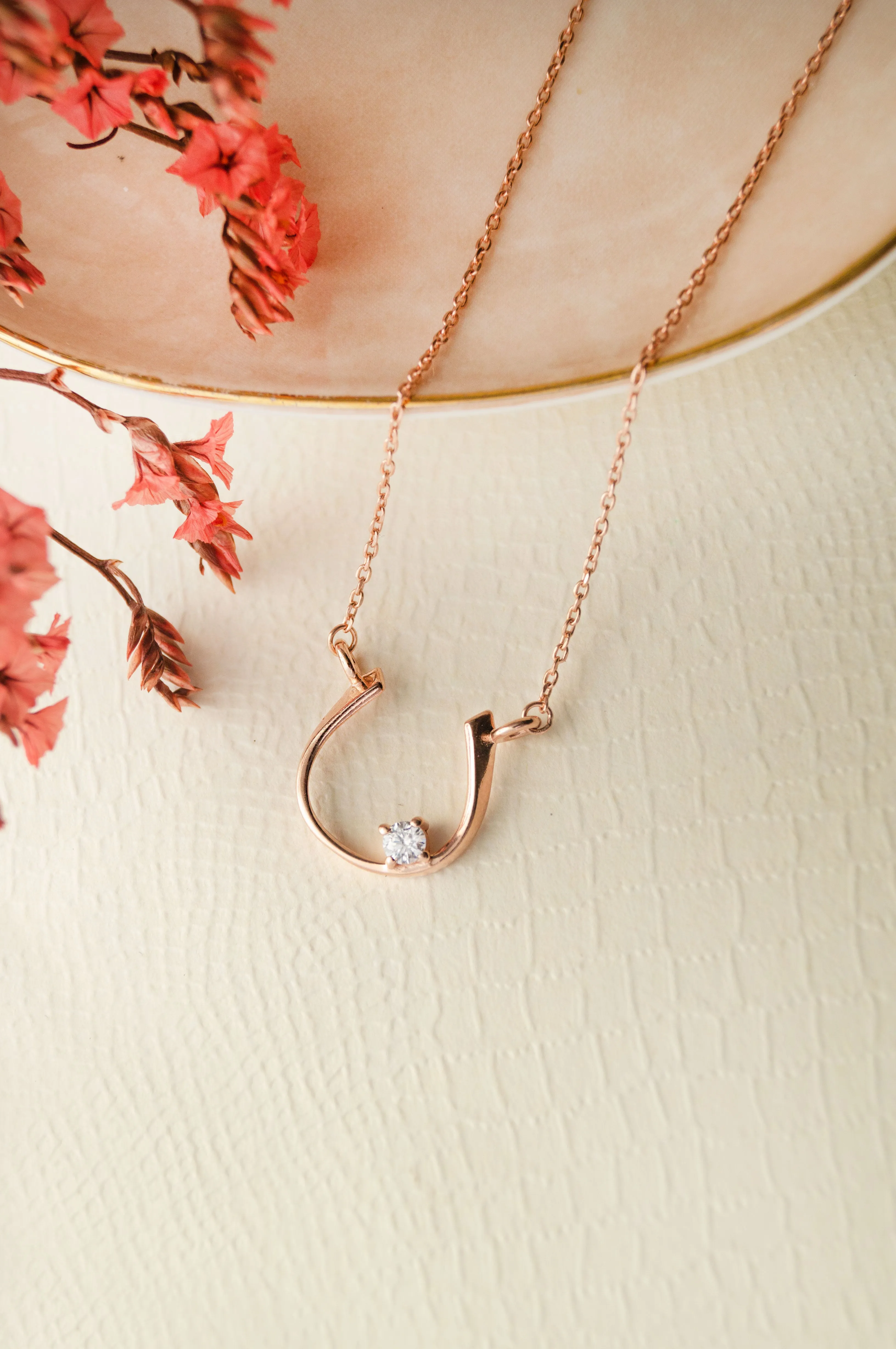 Horse Shoe Shine Rose Gold Plated Sterling Silver Chain Necklace