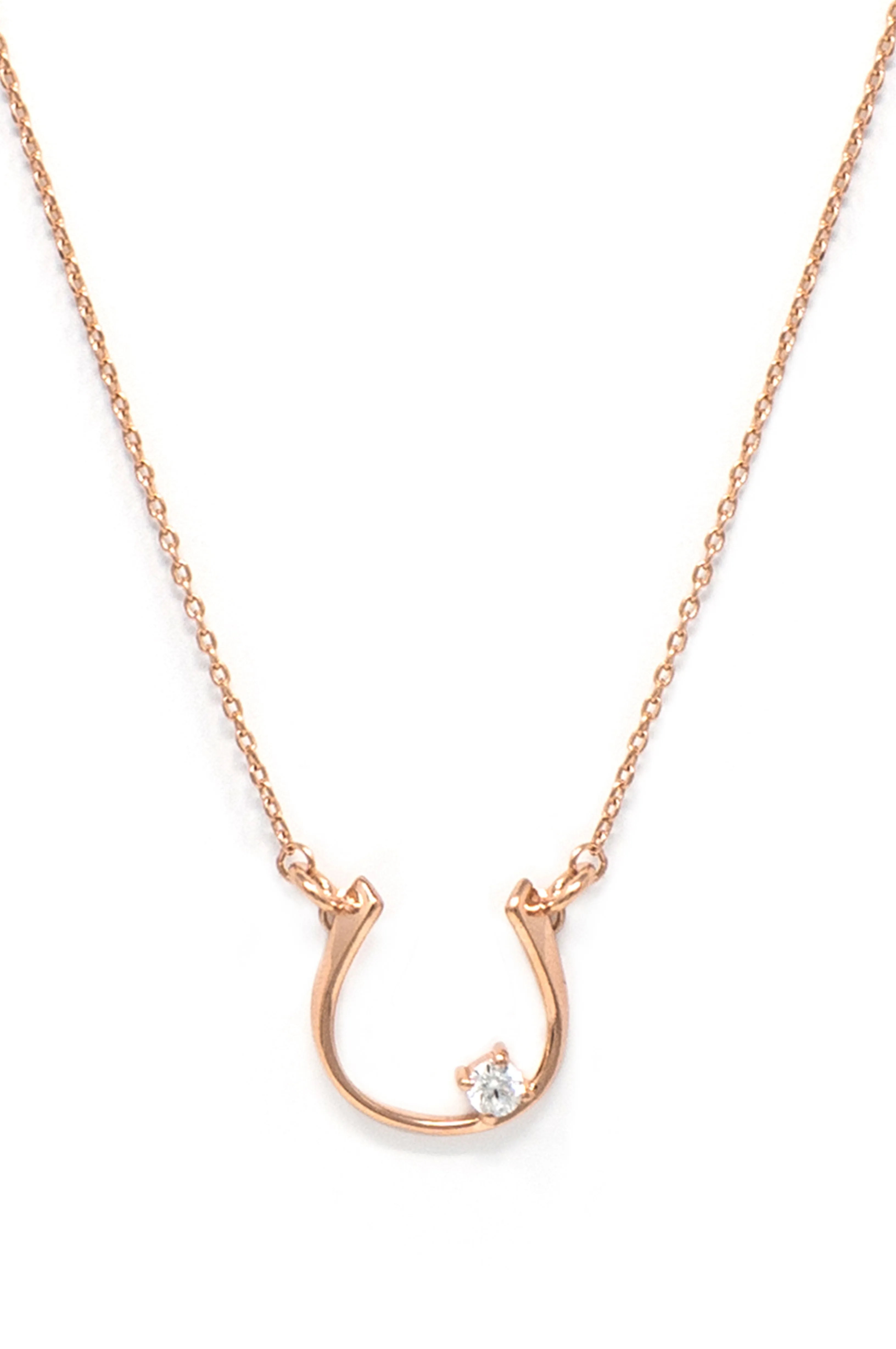 Horse Shoe Shine Rose Gold Plated Sterling Silver Chain Necklace