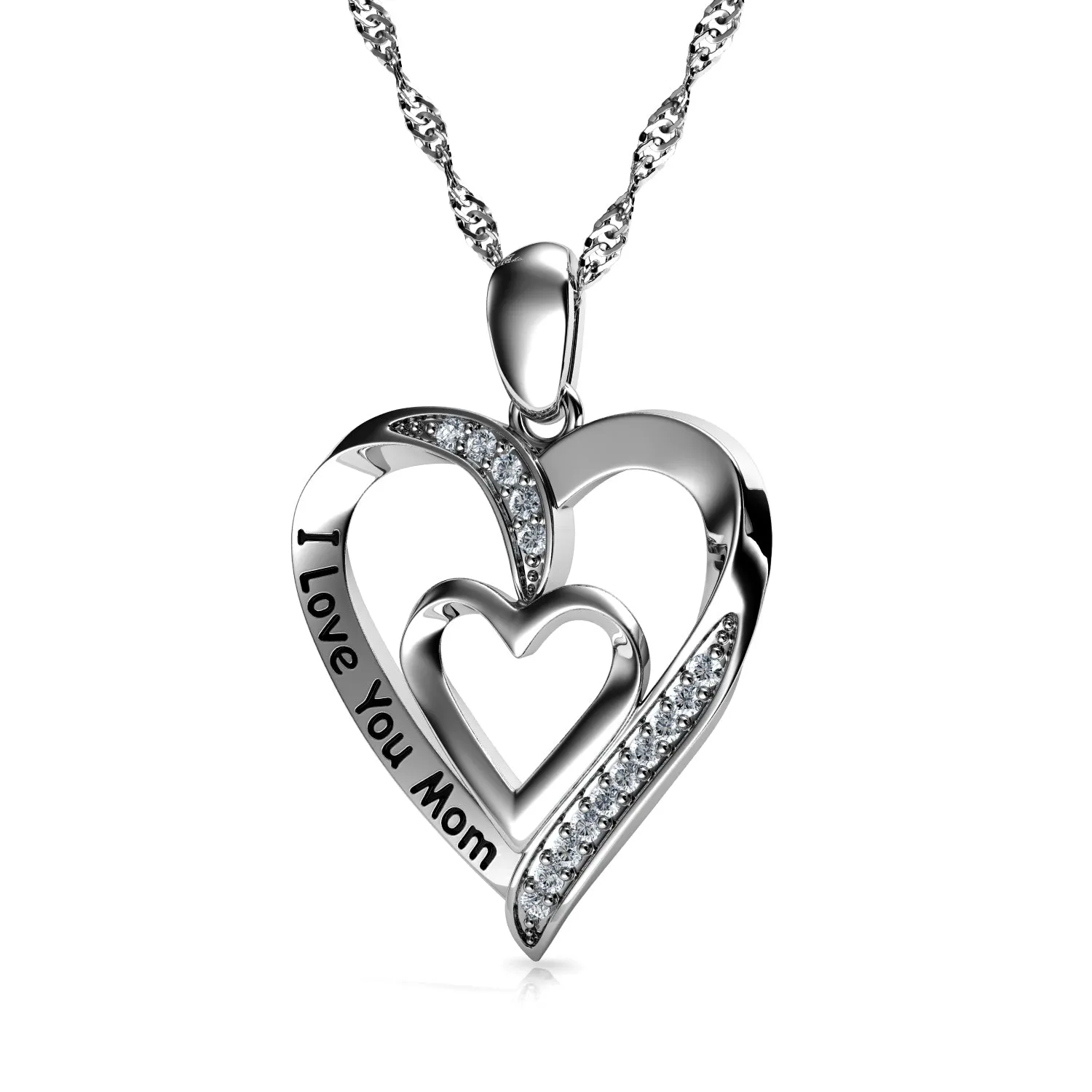 I Love You Mom Necklace - 925 Sterling Silver Heart Jewellery Dephini