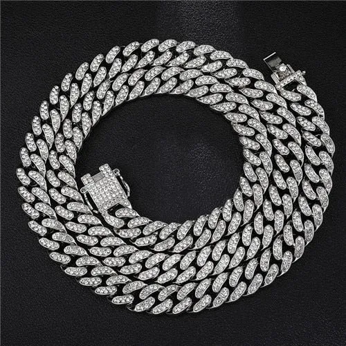 Iced Out Paved Rhinestones 1Set 8MM 13MM Full Cuban Chain CZ Bling