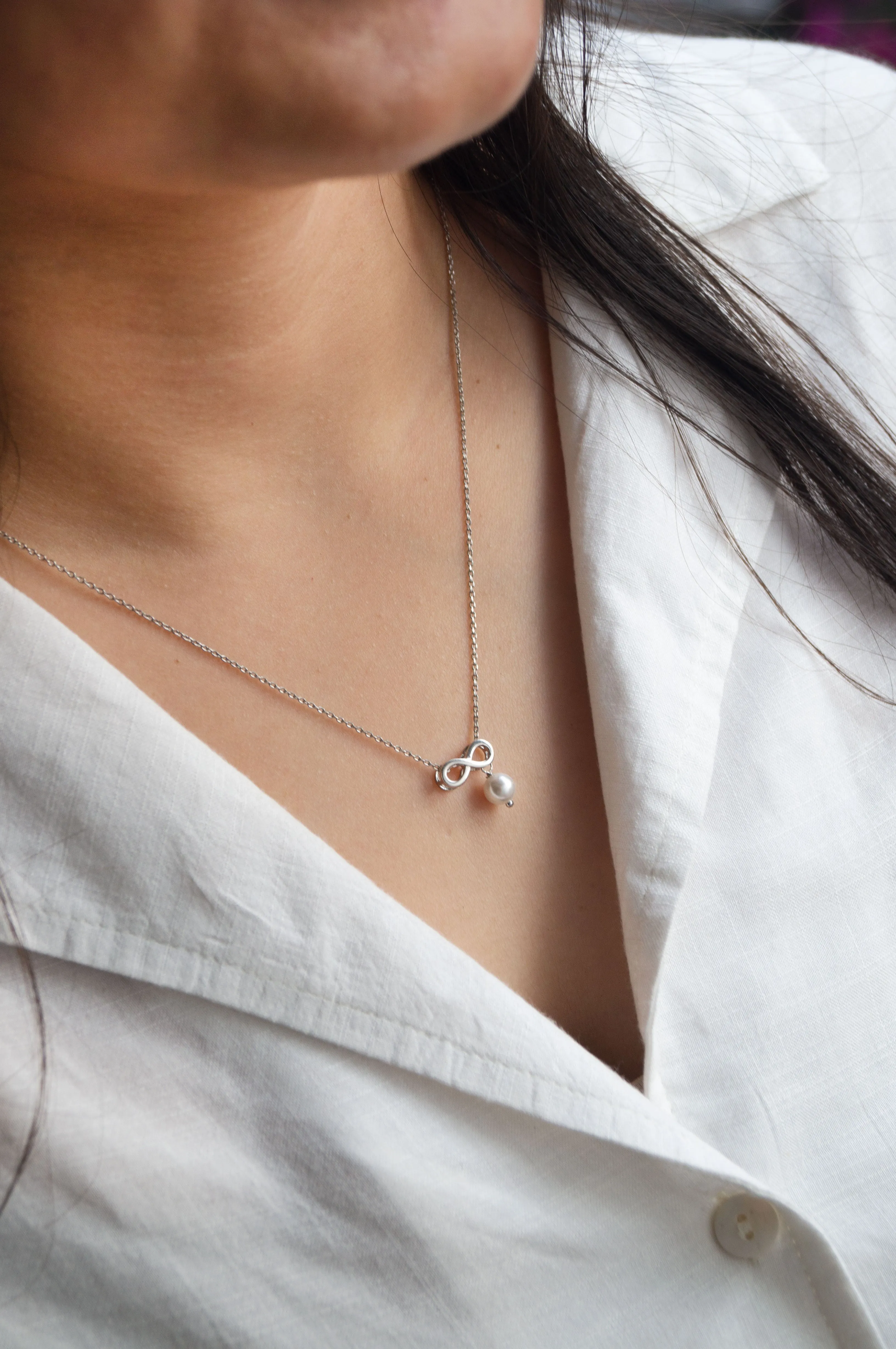 Infinity Love With Pearl Rose Gold Plated Sterling Silver Charm Pendant With Chain