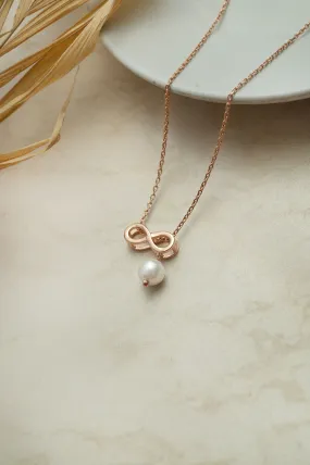 Infinity Love With Pearl Rose Gold Plated Sterling Silver Charm Pendant With Chain