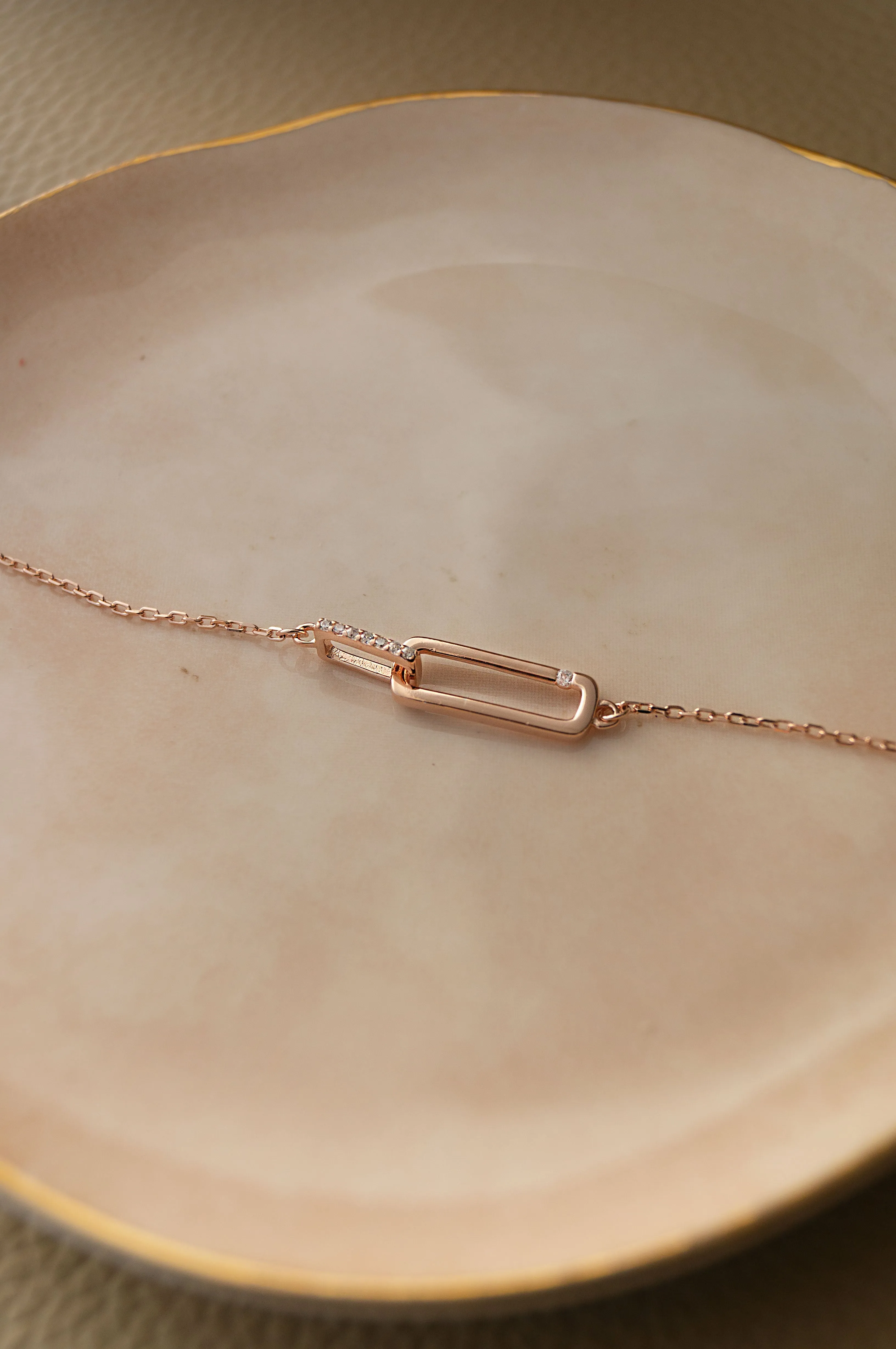 Interlinked Rectangle Rose Gold Plated Sterling Silver  Chain Bracelet