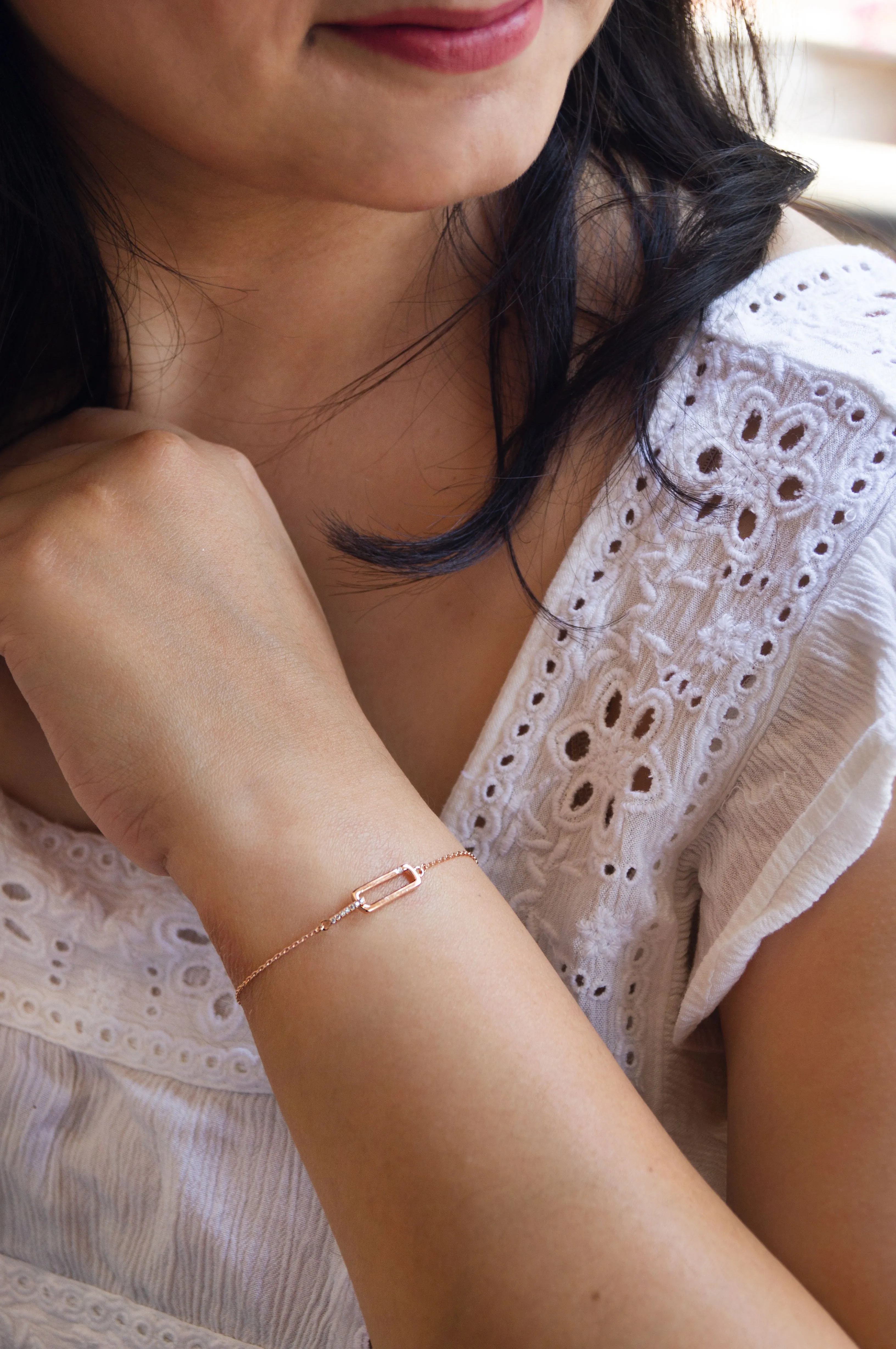 Interlinked Rectangle Rose Gold Plated Sterling Silver  Chain Bracelet