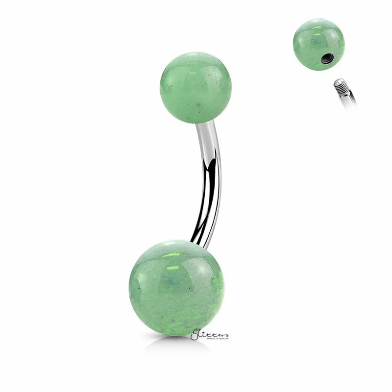 Jade Green Stone Balls Belly Button Ring