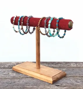 Jewelry Display, Bracelet Stand, Bracelet Holder, T-Bar Stand, Jewelry Storage, Wood Stand, Red Velvet