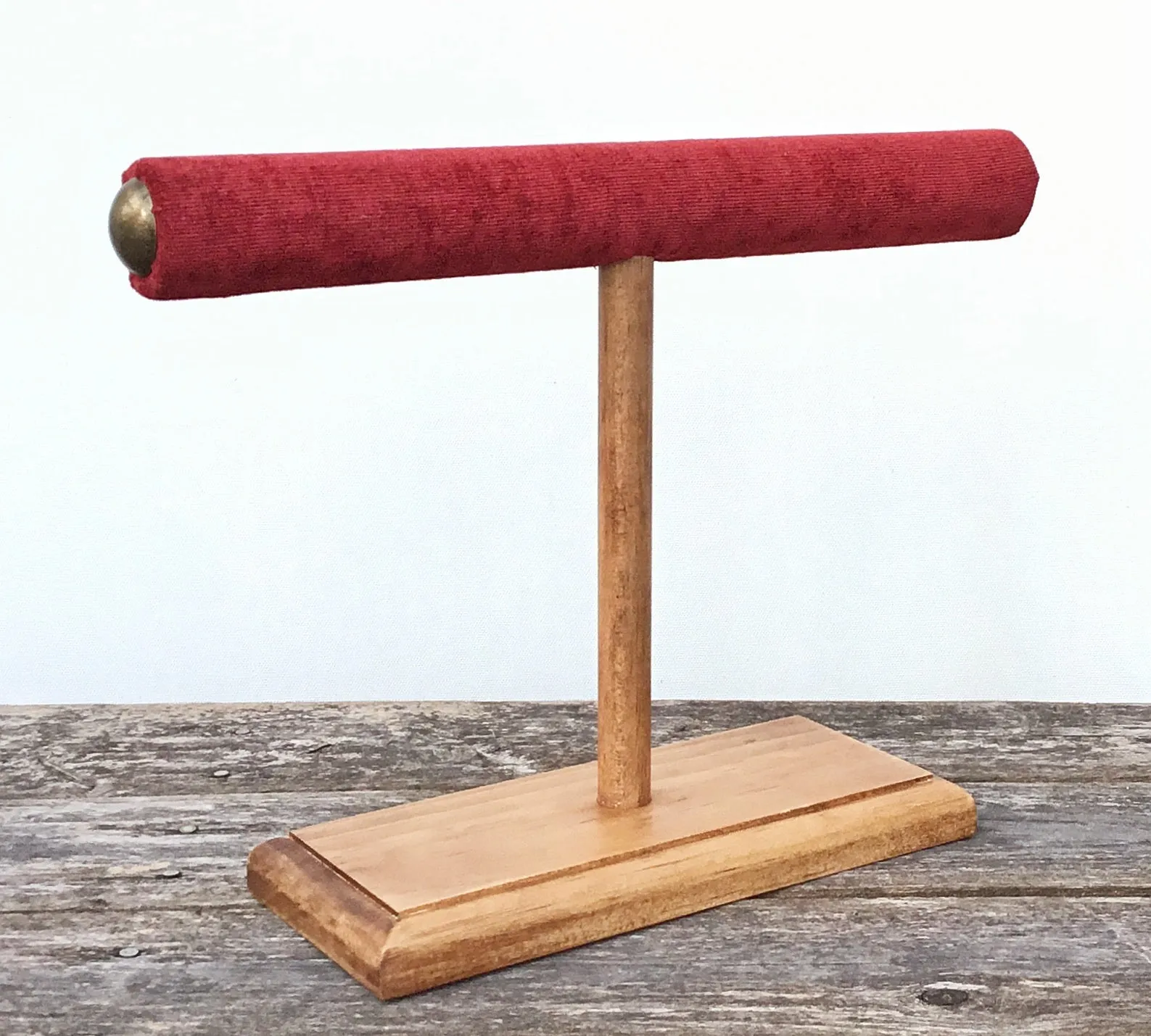 Jewelry Display, Bracelet Stand, Bracelet Holder, T-Bar Stand, Jewelry Storage, Wood Stand, Red Velvet