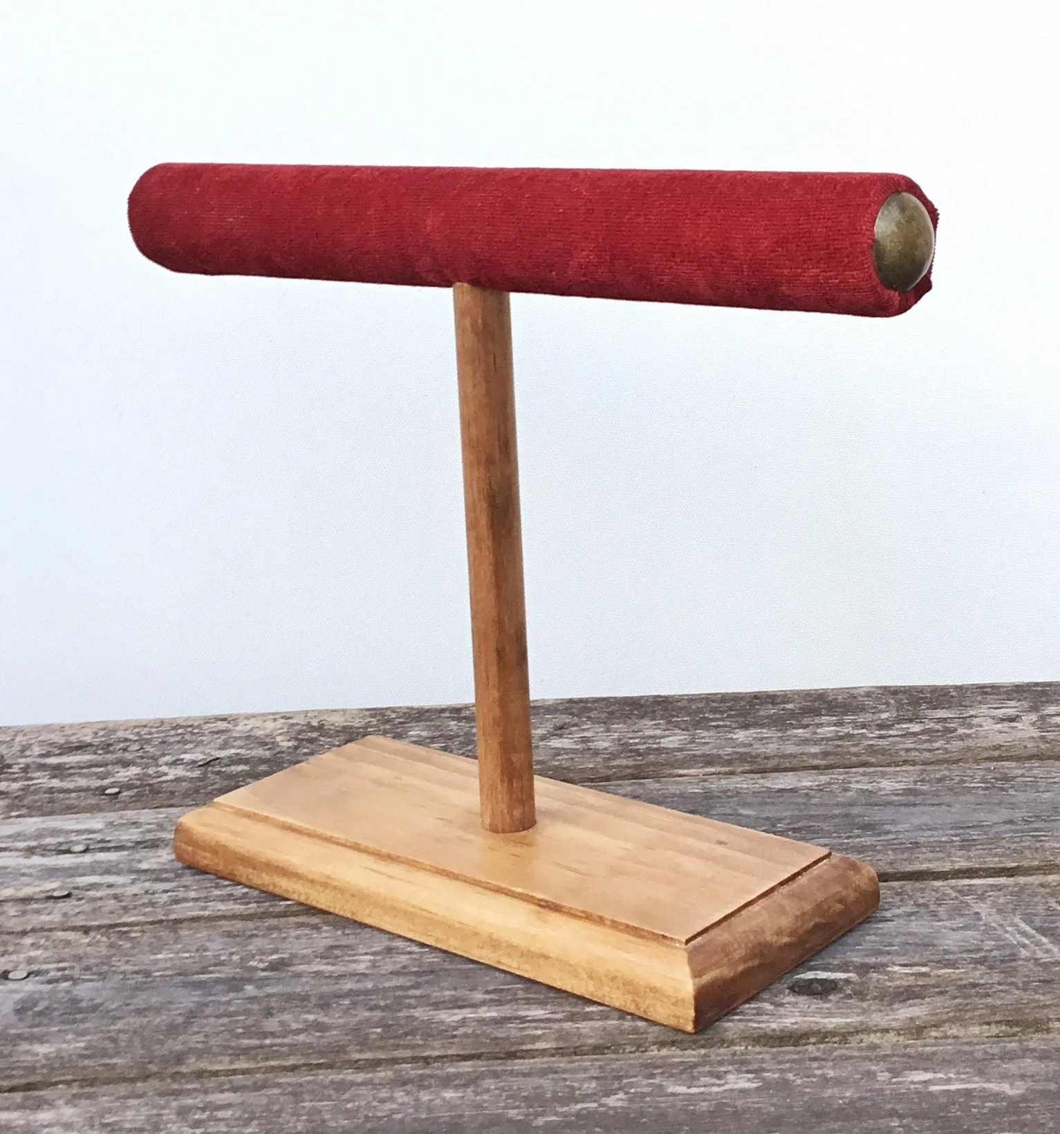 Jewelry Display, Bracelet Stand, Bracelet Holder, T-Bar Stand, Jewelry Storage, Wood Stand, Red Velvet