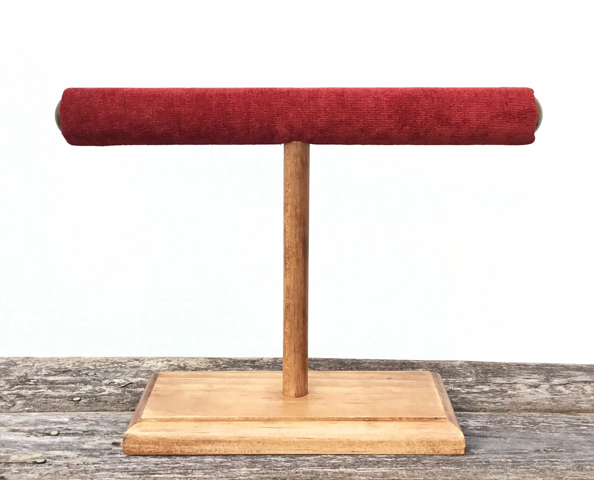 Jewelry Display, Bracelet Stand, Bracelet Holder, T-Bar Stand, Jewelry Storage, Wood Stand, Red Velvet