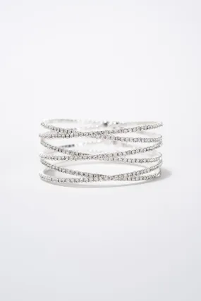 Leslie Criss Cross Crystal Rhinestone Cuff Bracelet - Silver