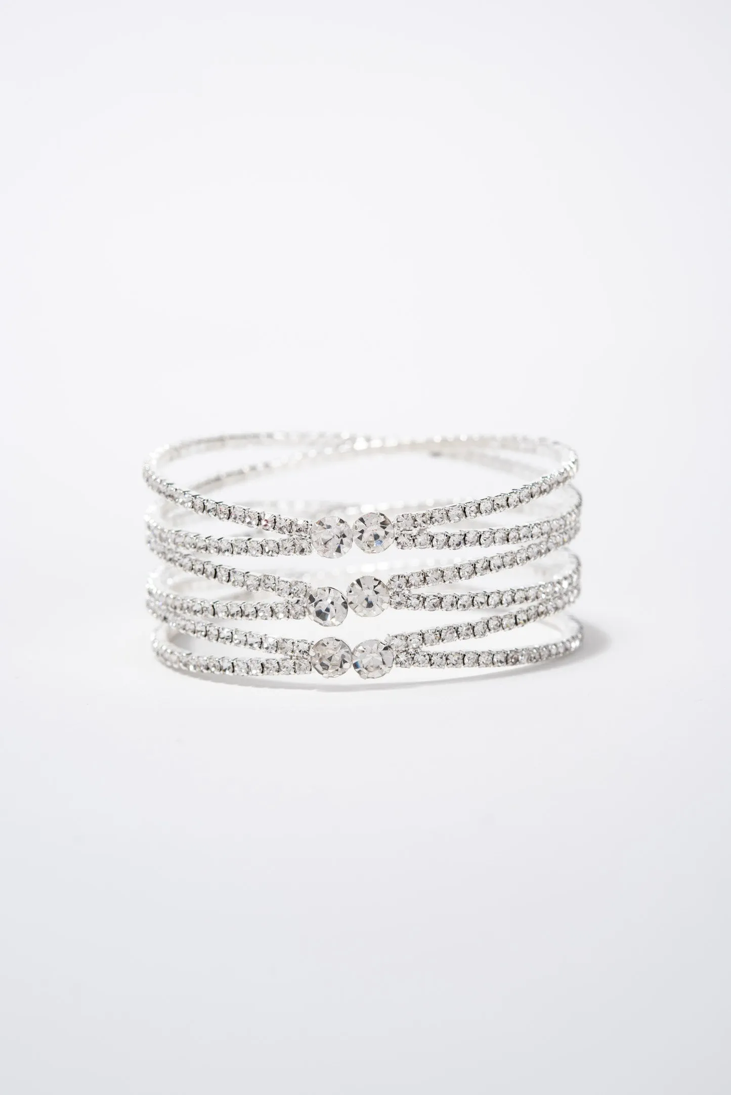 Leslie Criss Cross Crystal Rhinestone Cuff Bracelet - Silver