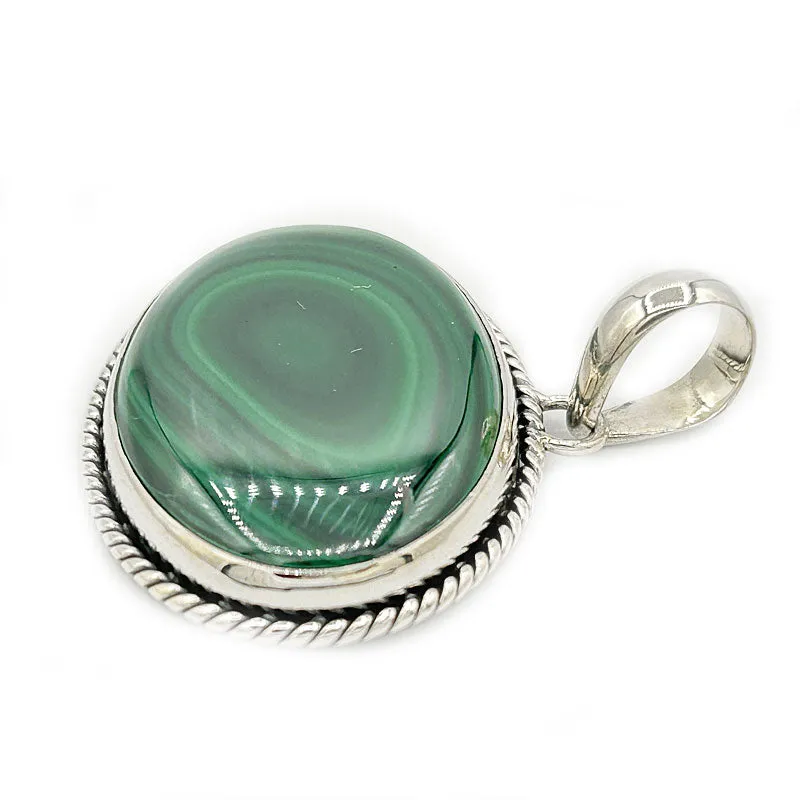 Malachite Gemstone Silver Bohemian Pendant