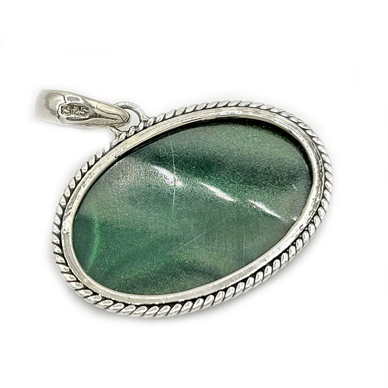 Malachite Gemstone Silver Bohemian Pendant