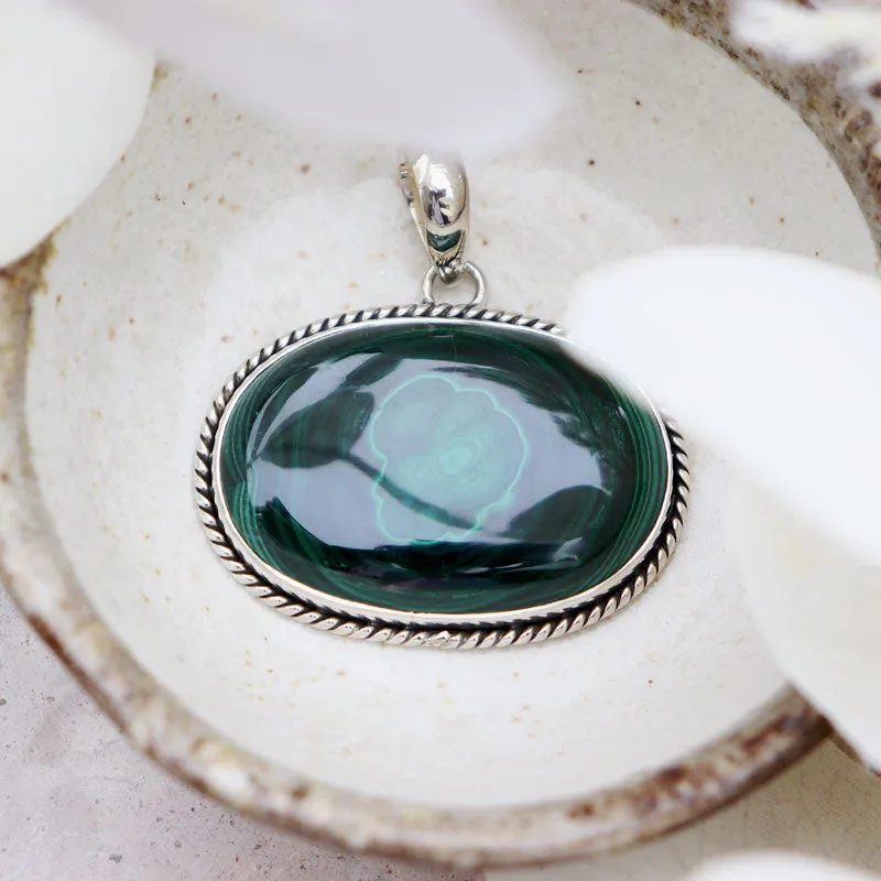 Malachite Gemstone Silver Bohemian Pendant