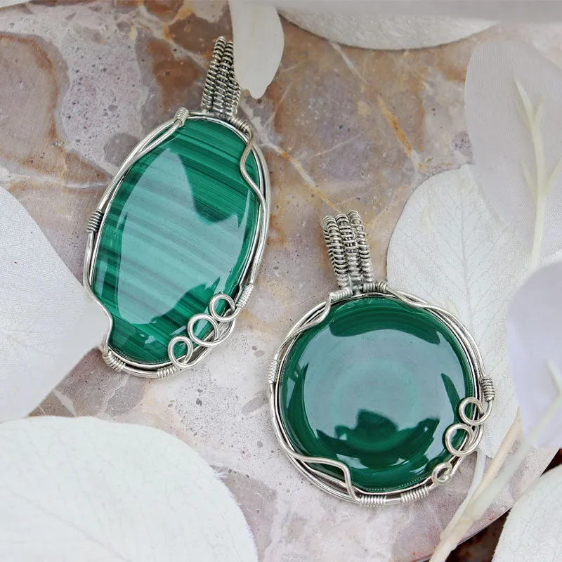 Malachite Round Large Silver Pendant