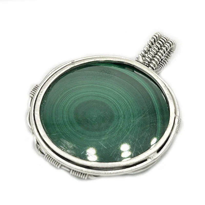 Malachite Round Large Silver Pendant